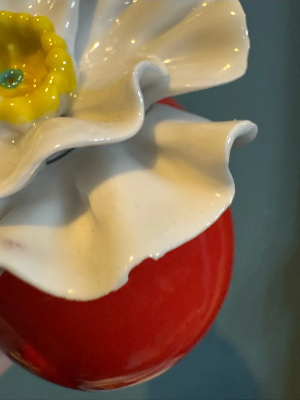 Anthropologie 3D White Poppy Red Ceramic Vase